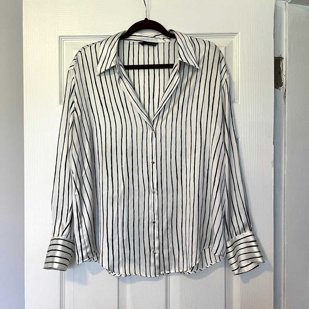 Zara Black and White Striped Shirt